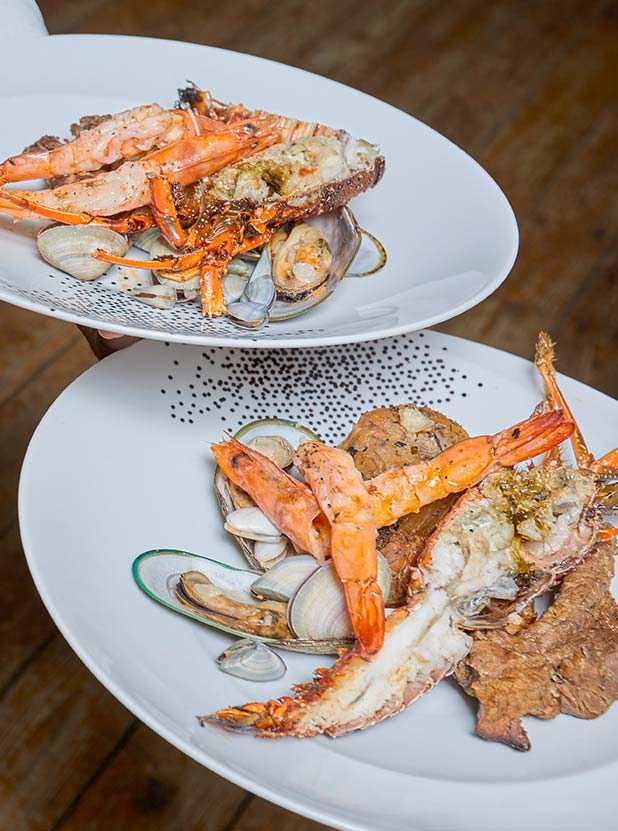 Locally sourced ingredients and olive oil in Caribbean fusion dish